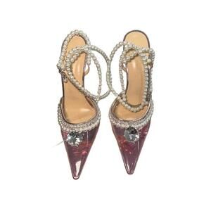 Mach & Mach Pink PVC Diamond of Elizabeth Ankle Wrap Pumps, Size 37.5